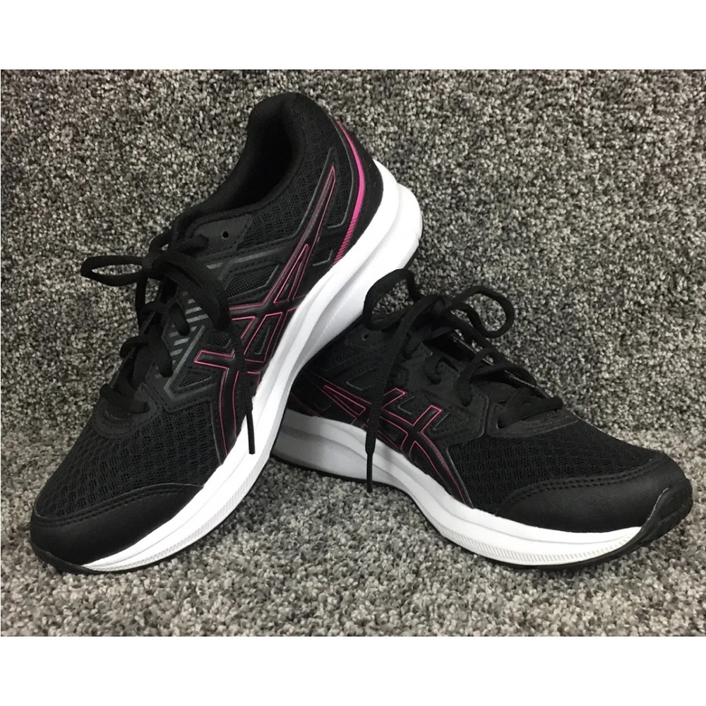 Asics F961221 Women’s Size 7.5 Black White And Pink Very Good Condition